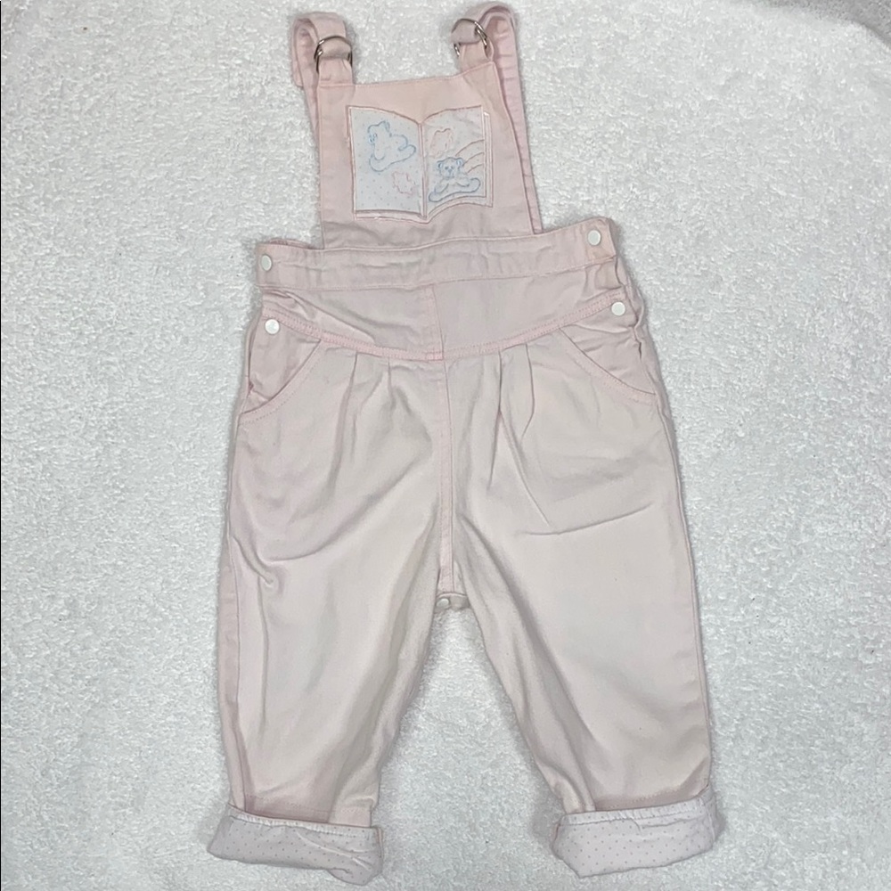 Vintage city kids light pink denim book page bib overalls 24m